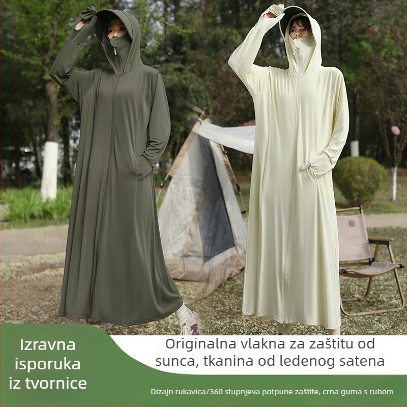 Duga kapuljačasta jakna za zaštitu od sunca za vožnju biciklom, od ice silk tkanine, s mješavinom najlona