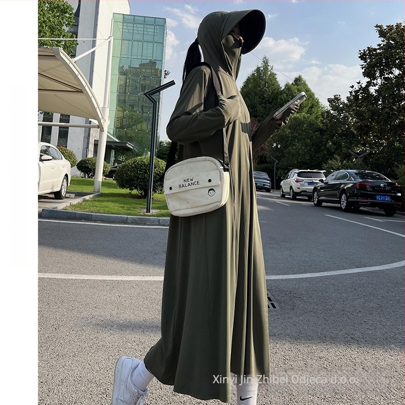 Duga kapuljačasta jakna za zaštitu od sunca za vožnju biciklom, od ice silk tkanine, s mješavinom najlona