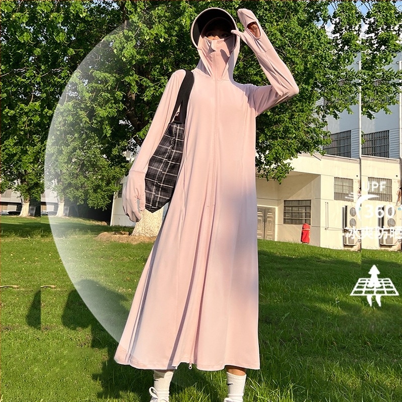 Duga kapuljačasta jakna za zaštitu od sunca za vožnju biciklom, od ice silk tkanine, s mješavinom najlona
