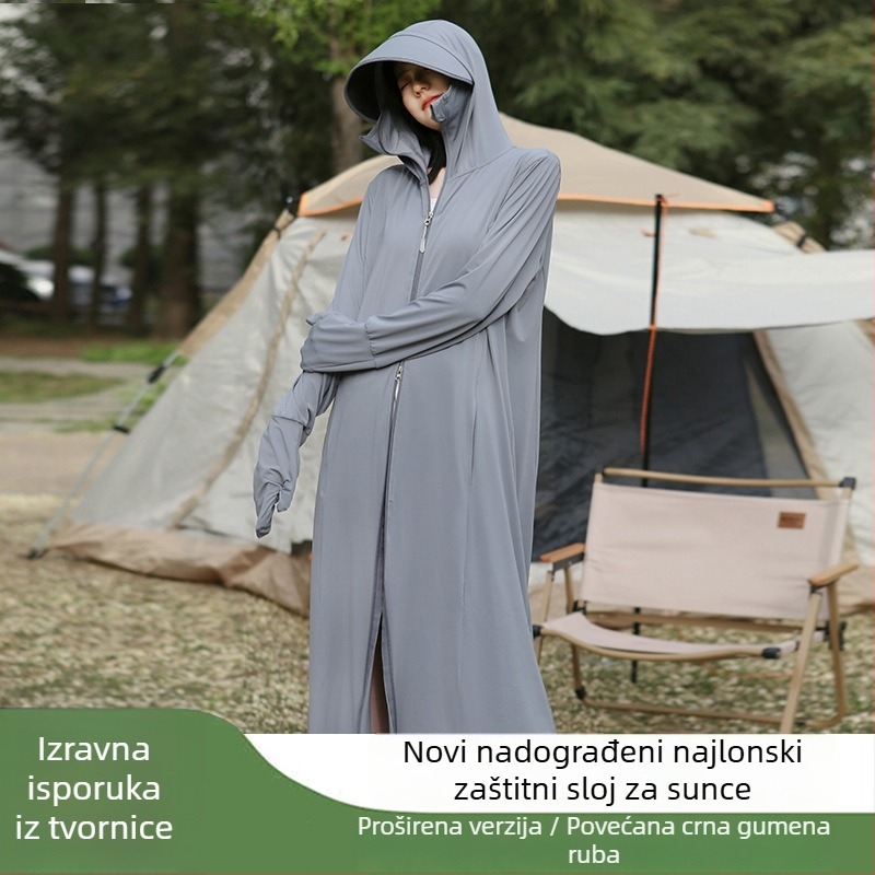 Duga kapuljačasta jakna za zaštitu od sunca za vožnju biciklom, od ice silk tkanine, s mješavinom najlona