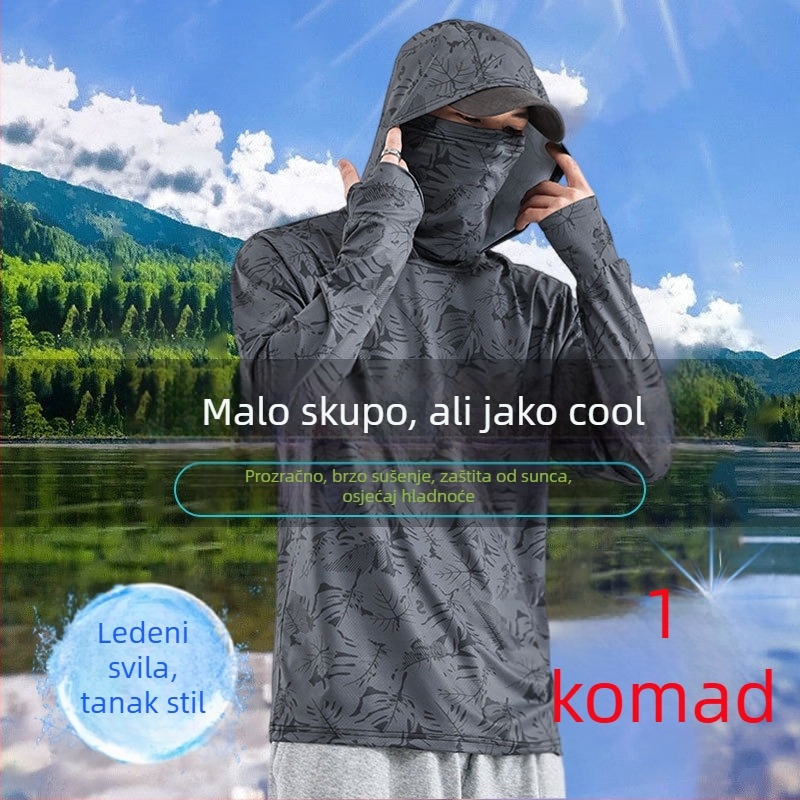 Majica za ribolov s UV zaštitom, ultratanka, s kapuljom, prozračna za vanjske aktivnosti