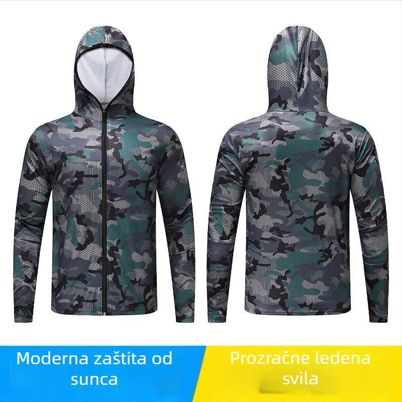 Ribolovna majica za zaštitu od sunca s kapuljačom — 100% poliester, prvoklasna mrežasta tkanina, ljeto, slobodna silueta
