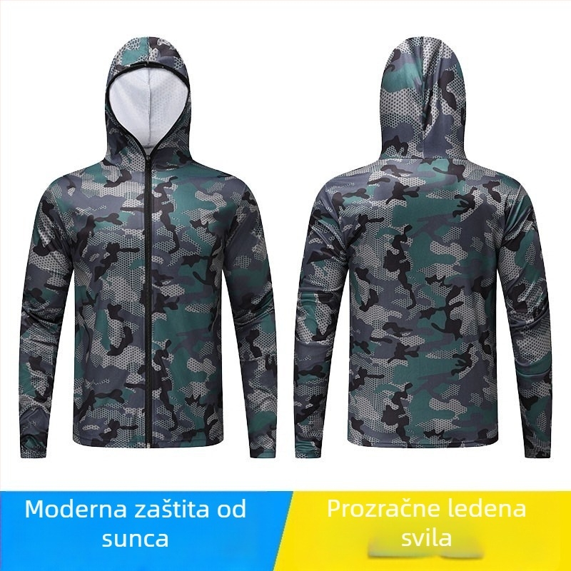 Ribolovna majica za zaštitu od sunca s kapuljačom — 100% poliester, prvoklasna mrežasta tkanina, ljeto, slobodna silueta