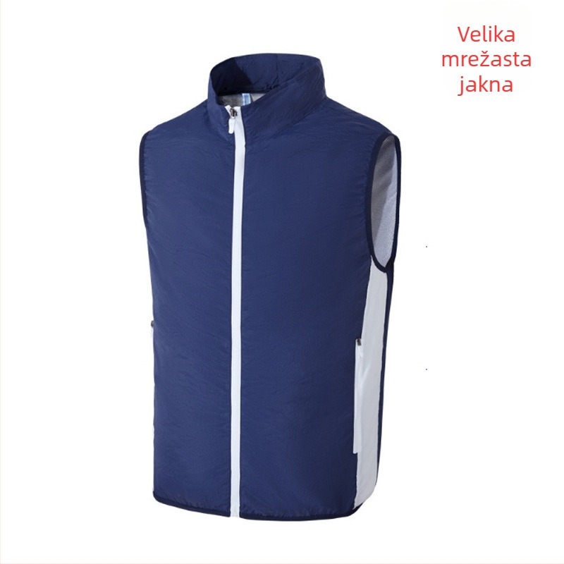 Hladna vesta s integriranim ventilatorom za vanjski ribolov – stojeći ovratnik, zatvarač, bočni džepovi, poliester, UPF50+