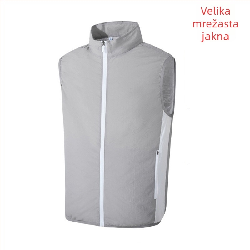 Hladna vesta s integriranim ventilatorom za vanjski ribolov – stojeći ovratnik, zatvarač, bočni džepovi, poliester, UPF50+
