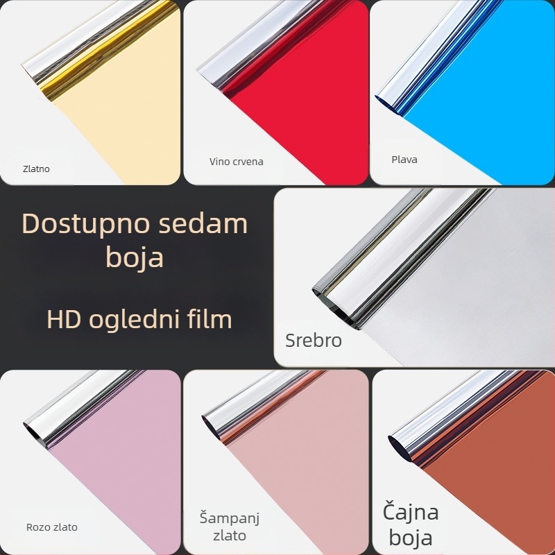 Samoljepljivi ogledni film za zid, dvostrani, od PET-a; pogodna za dnevni boravak, spavaću sobu i poslovne prostore; pruža zaštitu od sunca, zasjenjenje i toplinsku izolaciju.