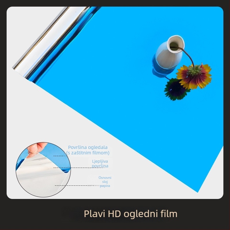 Samoljepljivi ogledni film za zid, dvostrani, od PET-a; pogodna za dnevni boravak, spavaću sobu i poslovne prostore; pruža zaštitu od sunca, zasjenjenje i toplinsku izolaciju.