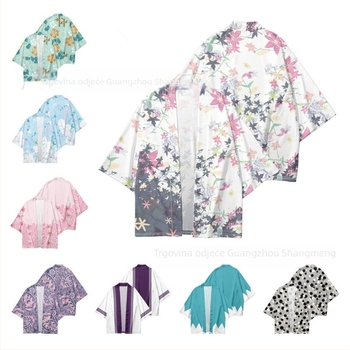 Poliester kimono kardigan s 3D potpunim otiskom, lagani materijal, rukavi 3/4, duljina 50–65 cm, svjež stil.