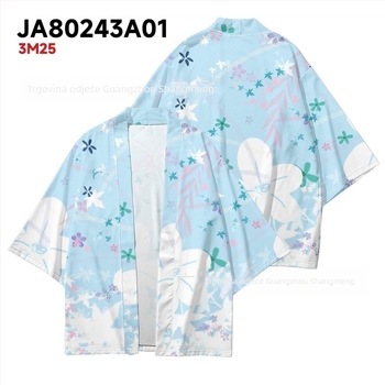 Poliester kimono kardigan s 3D potpunim otiskom, lagani materijal, rukavi 3/4, duljina 50–65 cm, svjež stil.