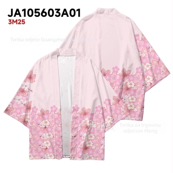 Poliester kimono kardigan s 3D potpunim otiskom, lagani materijal, rukavi 3/4, duljina 50–65 cm, svjež stil.