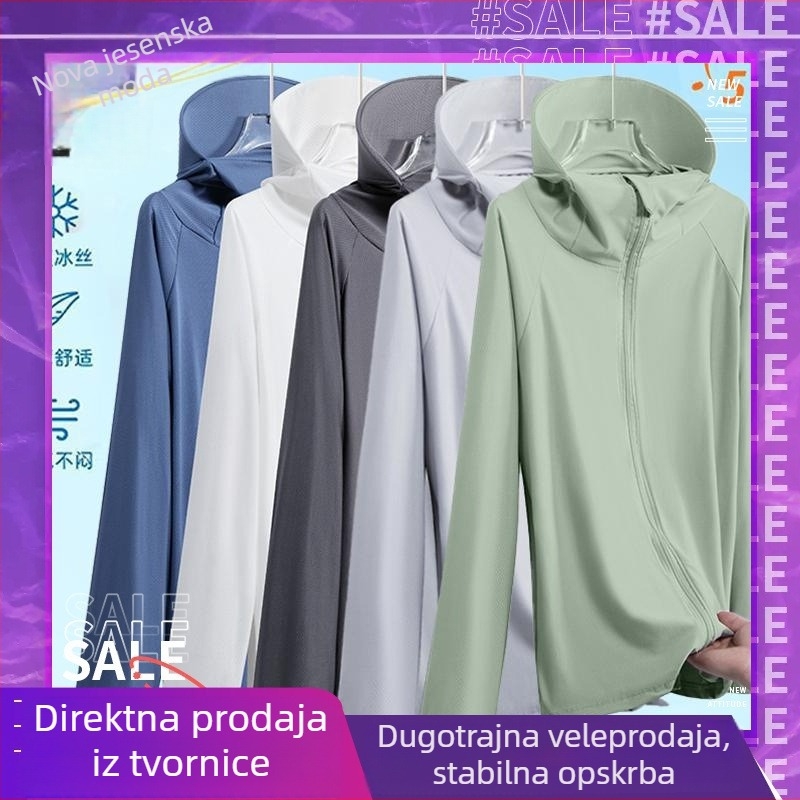 Kapuljačasta jakna za zaštitu od sunca, lagana i prozračna, ice silk, UV zaštita za sport na otvorenom