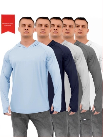 Muška kapuljačasta majica za zaštitu od sunca, prozračan ice silk materijal, brzo sušeći, slobodan kroj, dugi rukav, UPF50+