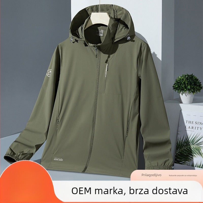 Jakna s UPF50+ zaštitom od sunca, tanka proljetna jakna od bambusovih vlakana i elastana, s odvojivom kapuljom i zatvaračem na zip