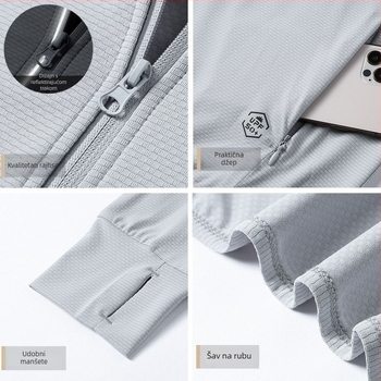 Vanjska windbreaker jakna s kapuljom - UPF50+ zaštita od sunca, prozračna materija koja se brzo suši, 92% poliester, 8% spandeks, lagana, unisex