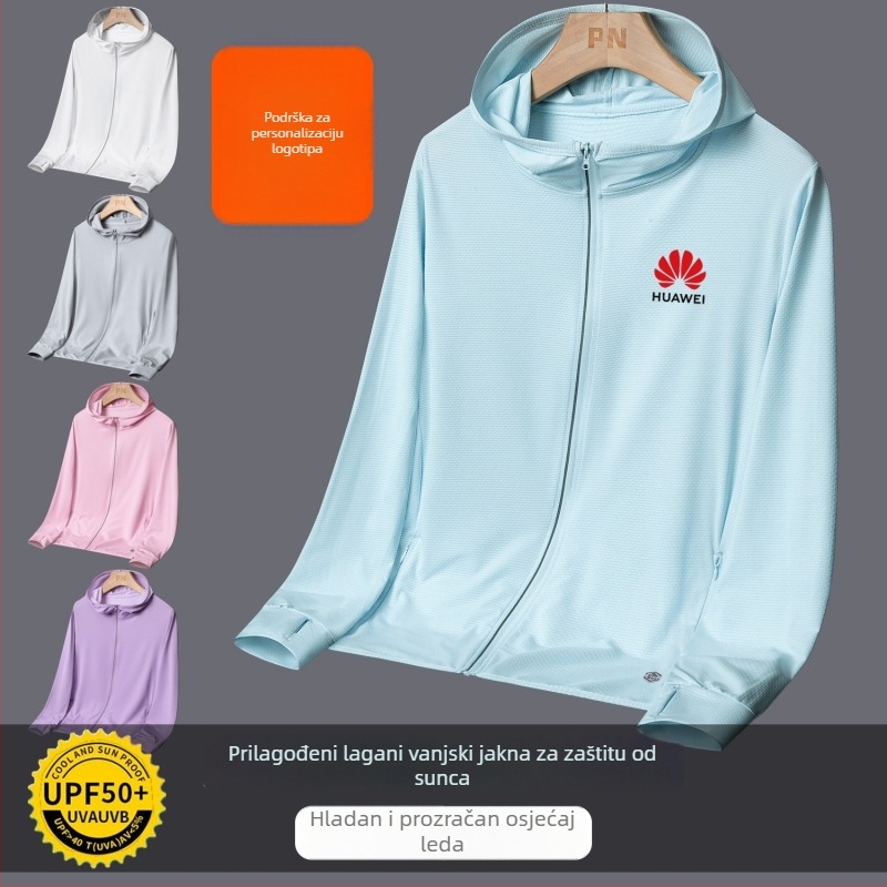 Vanjska windbreaker jakna s kapuljom - UPF50+ zaštita od sunca, prozračna materija koja se brzo suši, 92% poliester, 8% spandeks, lagana, unisex