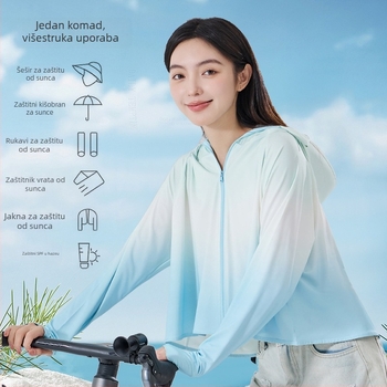 Ženski gradientni UV zaštitni top s kapuljačom, lagani poliester, dugi rukavi, UPF50+