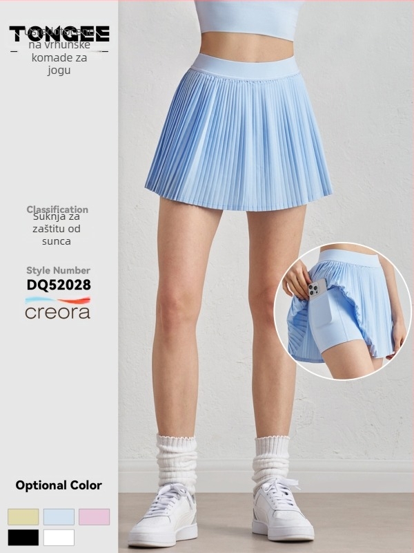 Suknja s akordeonskim plisama, brzo sušenje, UV zaštita, Sz tkanina; 91% poliester + 9% elastan (110 g) ili 82% poliester + 18% elastan (210 g)