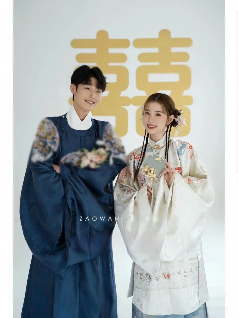 Hanfu za trudnoću za fotografiranje u studiju s Ming izvezom, unisex set za par, proljeće 2024