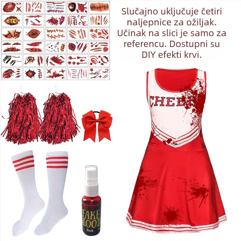 Vesice kostim za scensku izvedbu i cosplay navijačice, bez rukava, komplet, materijal milk silk, polyester + spandex, za žene 18–24 godina, jesen 2025