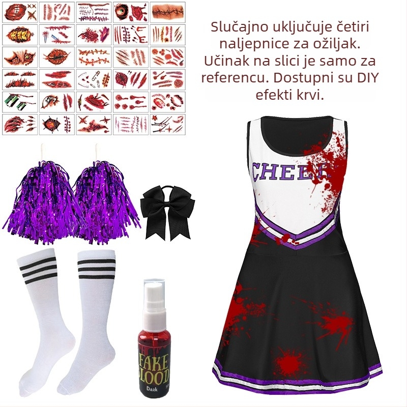 Vesice kostim za scensku izvedbu i cosplay navijačice, bez rukava, komplet, materijal milk silk, polyester + spandex, za žene 18–24 godina, jesen 2025