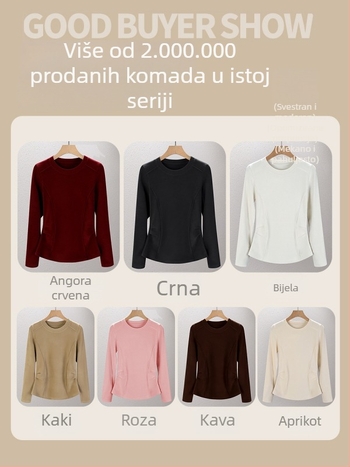 Majica s okruglim izrezom, dugi rukavi, Derong tkanina, jednobojna, uski kroj, gradski stil, zima 2024