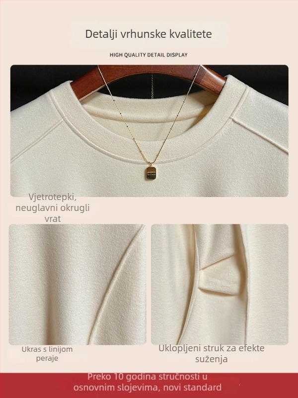 Majica s okruglim izrezom, dugi rukavi, Derong tkanina, jednobojna, uski kroj, gradski stil, zima 2024
