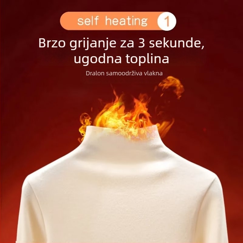 Ženski slim-fit majica s dugim rukavima od pamuk-poliester smjese, polu-rolka – Zimska kolekcija 2024