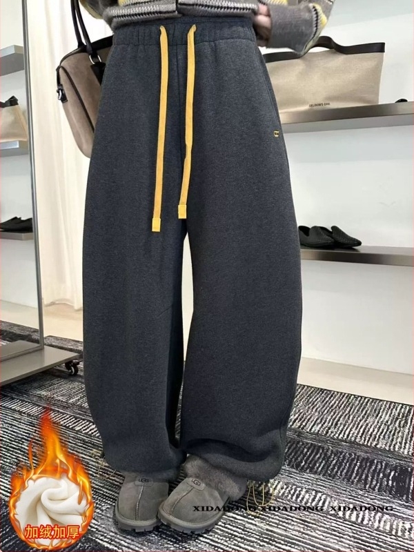 Ženske široke trenirke s vezicama i šivanom ukrasom, s flekso podstavom za zimu, debeli materijal, casual japansko-korejski stil