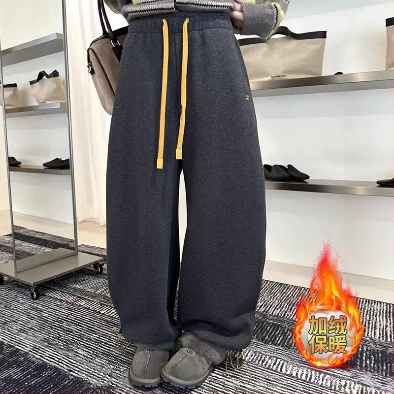 Ženske široke trenirke s vezicama i šivanom ukrasom, s flekso podstavom za zimu, debeli materijal, casual japansko-korejski stil