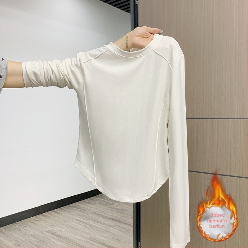 Majica s dugim rukavima od poliestera s elastanom, japansko-korejski casual stil, okrugli vrat, uski kroj