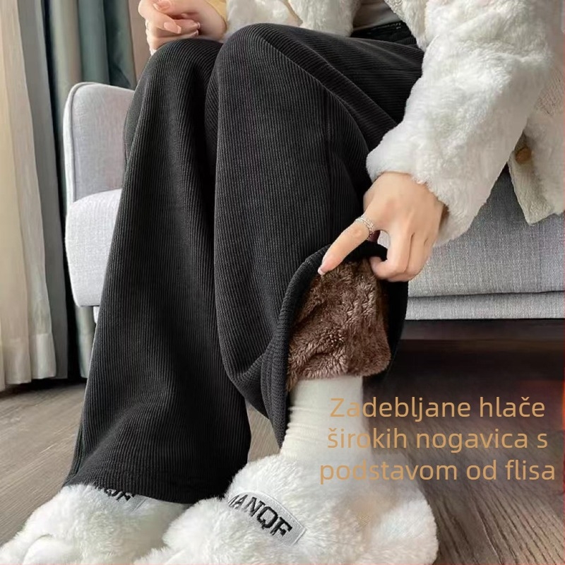 Hlače širokih nogavica s flisom od janjeće vune, visokim strukom, casual