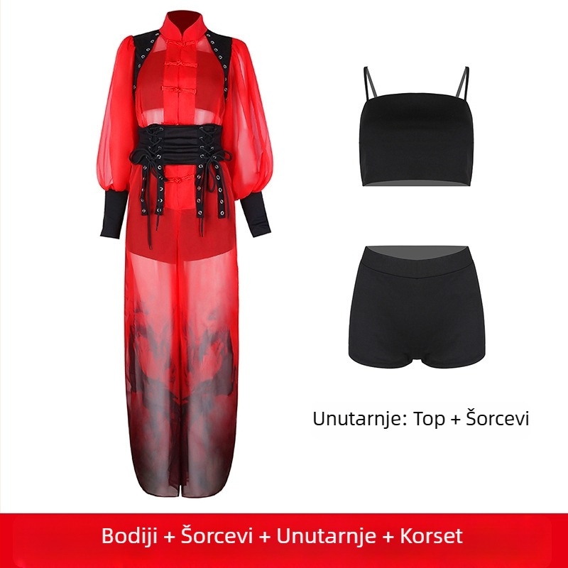 Ženski scenski kostim za jazz ples u stilu trupe s kineskim prizvukom | Materijal: Spandex; Glavni sastav materijala: 30–50%; Marka: Wuyiba; Sezona: Ljeto 2024