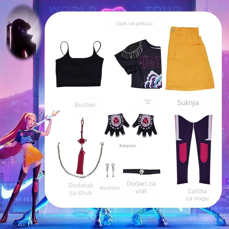Cosplay set za K-Pop zvijezdu Hunter Witch Group – lik Rumi Mirazoi, Poliester + Spandeks, za scensko nastup, ljeto 2025, ženski