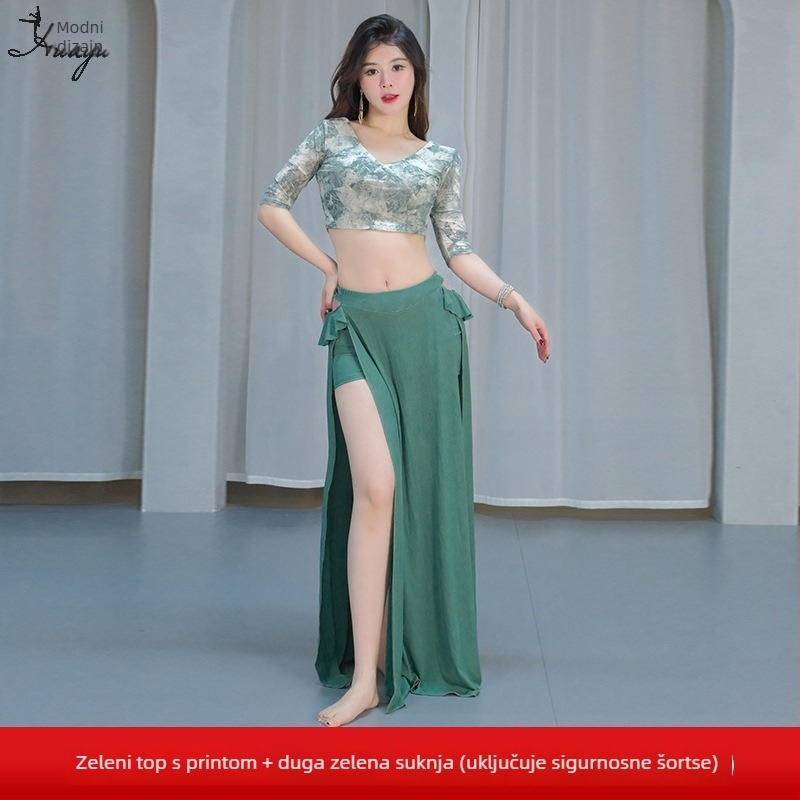 Kostim za belly dance: ispisana mreža, visoke elastičnosti imitirani brokat, glavna tkanina Spandex, za žene