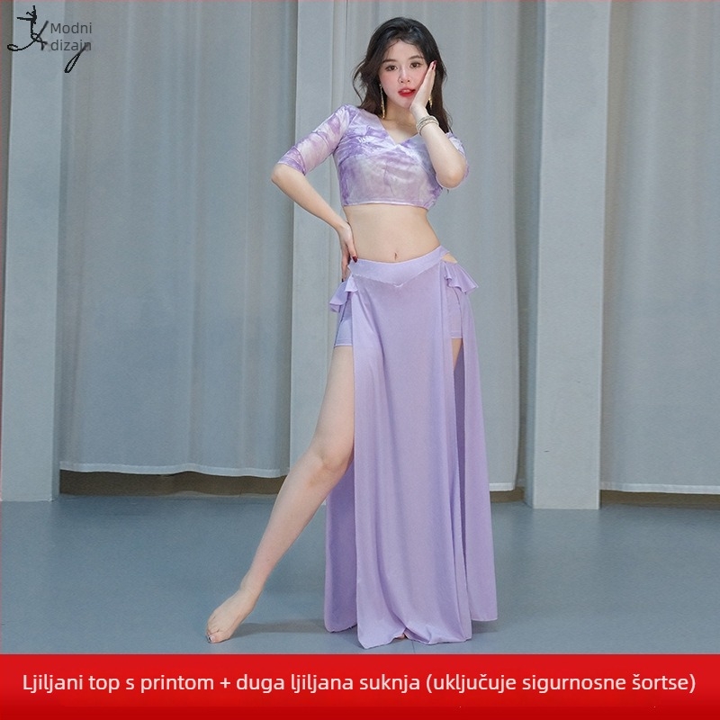 Kostim za belly dance: ispisana mreža, visoke elastičnosti imitirani brokat, glavna tkanina Spandex, za žene