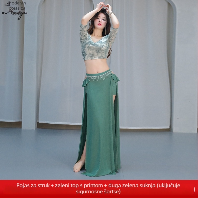 Kostim za belly dance: ispisana mreža, visoke elastičnosti imitirani brokat, glavna tkanina Spandex, za žene