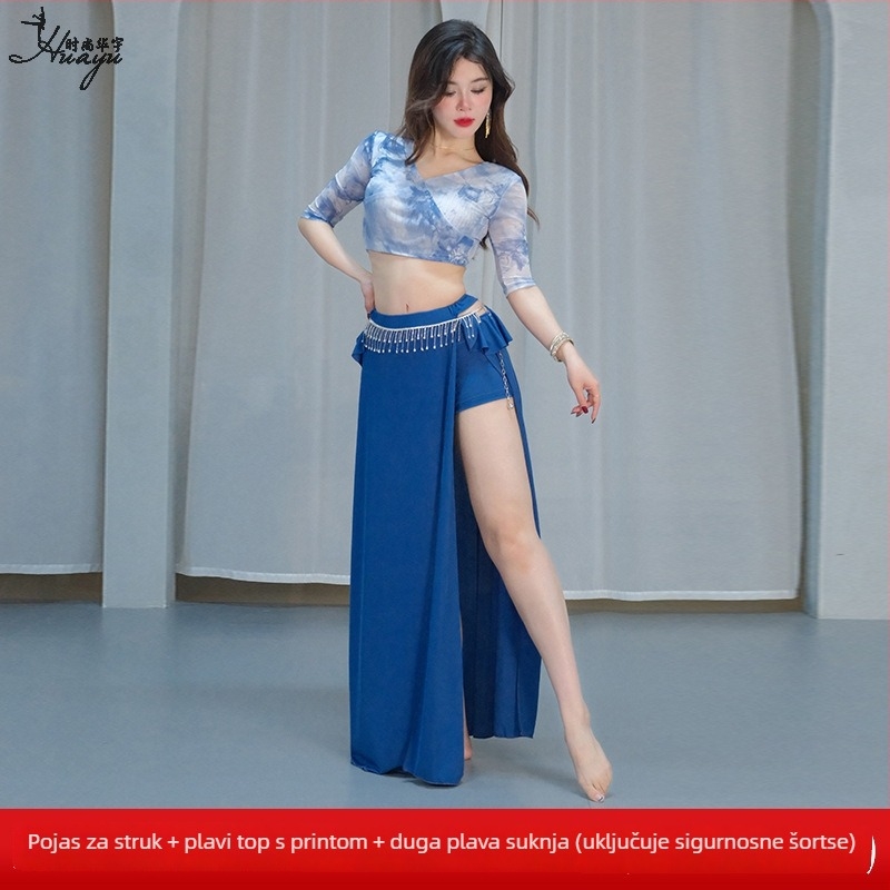 Kostim za belly dance: ispisana mreža, visoke elastičnosti imitirani brokat, glavna tkanina Spandex, za žene