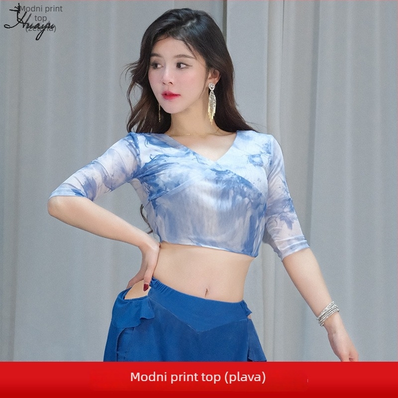 Kostim za belly dance: ispisana mreža, visoke elastičnosti imitirani brokat, glavna tkanina Spandex, za žene