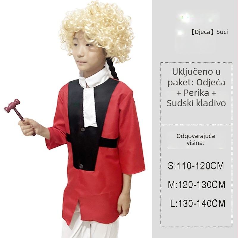Dječji kostim suca i odvjetnika za cosplay i igru uloga — Changshen, pogodna za igre s animacijom, dob za djecu do 17 godina, glavni materijal: regenerirana celulozna vlakna, sadržaj 95%+