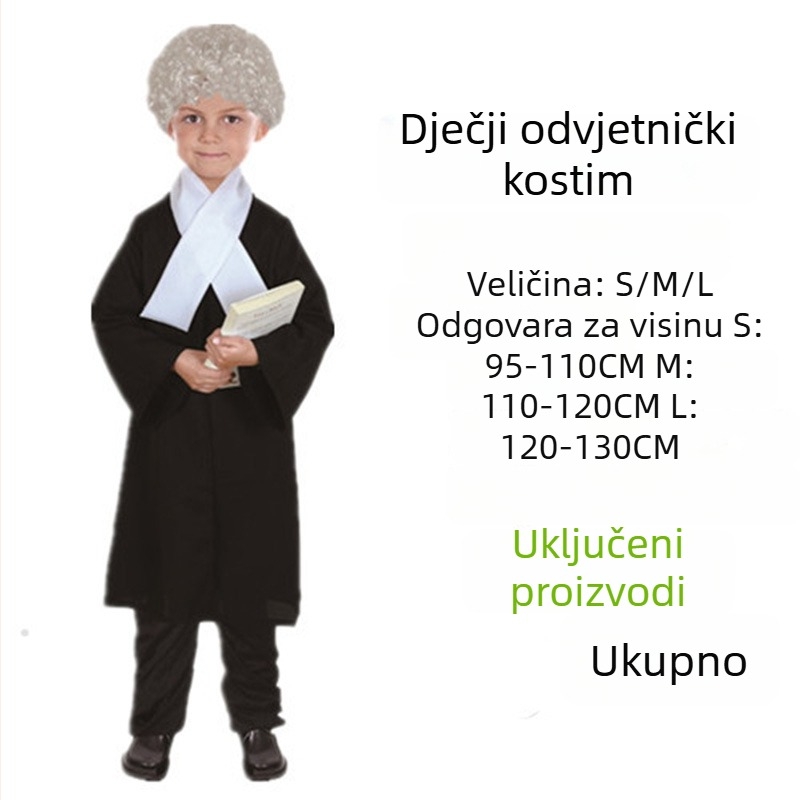 Dječji kostim suca i odvjetnika za cosplay i igru uloga — Changshen, pogodna za igre s animacijom, dob za djecu do 17 godina, glavni materijal: regenerirana celulozna vlakna, sadržaj 95%+
