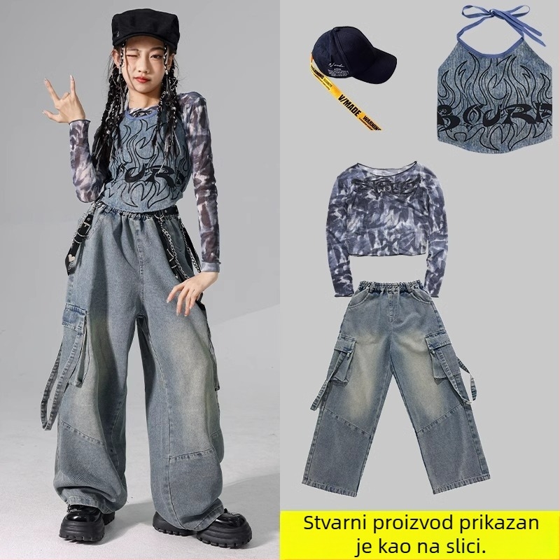 Dječji džez plesni kostim, korejski stil, 95% poliester, kemijska vlakna, za vježbe plesa, od 8 godina