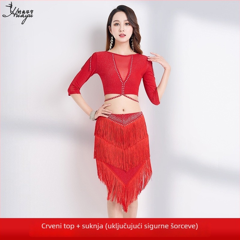Kostim za vježbanje belly dance - Fashion Huayu, Mreža s resicama, Spandex 50-70%, Žena, Ljeto 2025