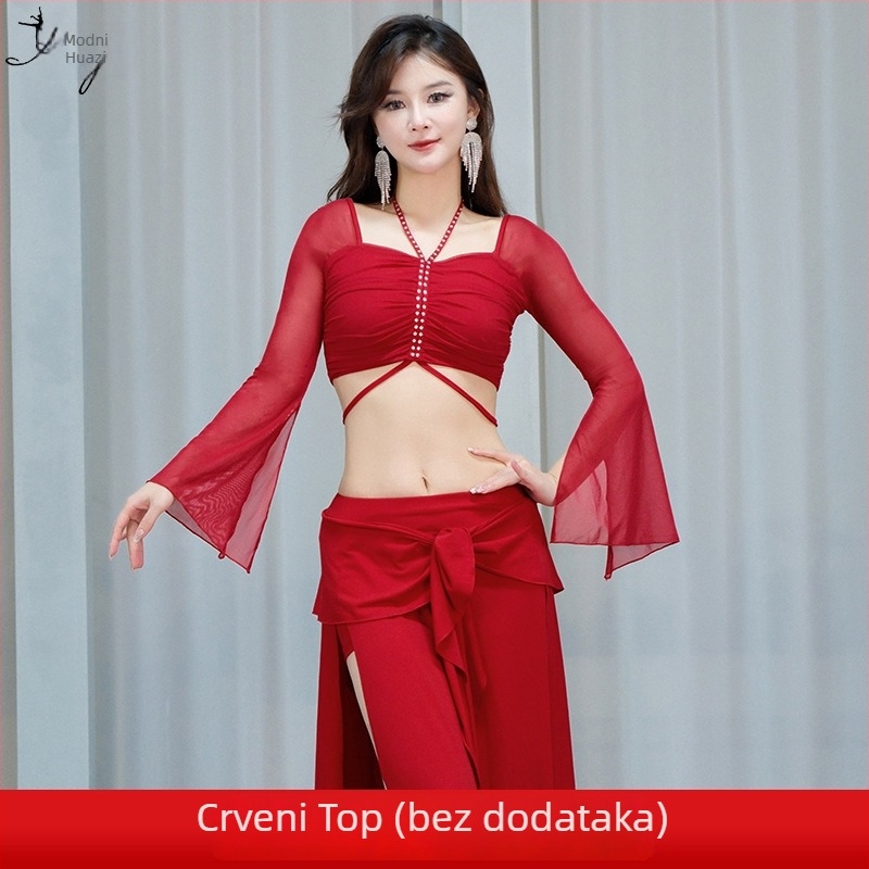 Top za ples trbuha za žene - mrežasti materijal + kristalna pamuk, poliesterska smjesa 50–70%, Fashion Huayu, pozorišna odjeća