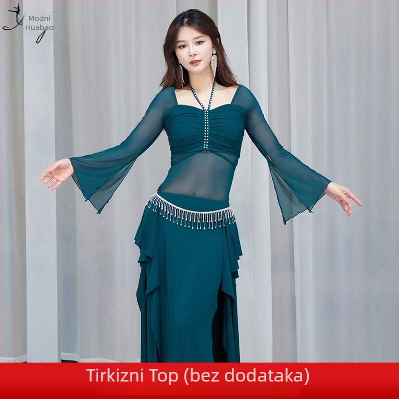Top za ples trbuha za žene - mrežasti materijal + kristalna pamuk, poliesterska smjesa 50–70%, Fashion Huayu, pozorišna odjeća