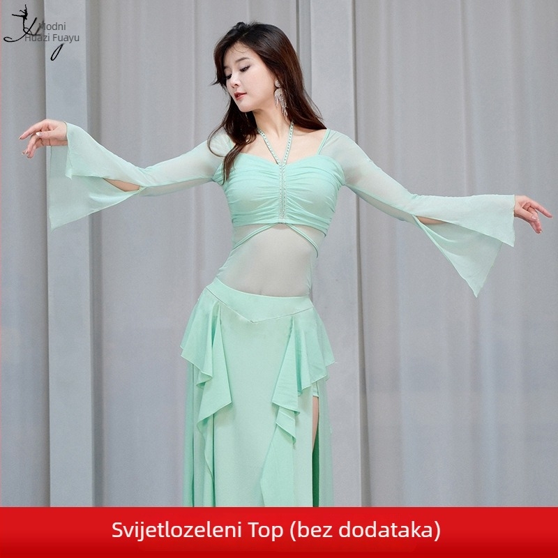 Top za ples trbuha za žene - mrežasti materijal + kristalna pamuk, poliesterska smjesa 50–70%, Fashion Huayu, pozorišna odjeća