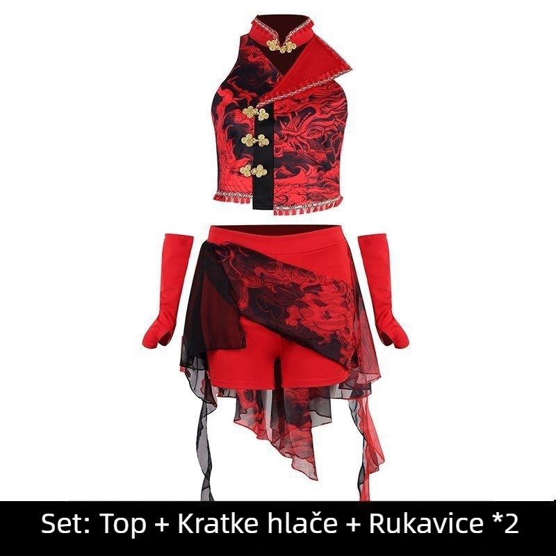 Crveni kostim za žensku grupu u stilu nacionalnog chic za scensko nastupanje, seksi odjevni komadi za grupni ulični ples i kostim za jazz ples za odrasle, novi model
