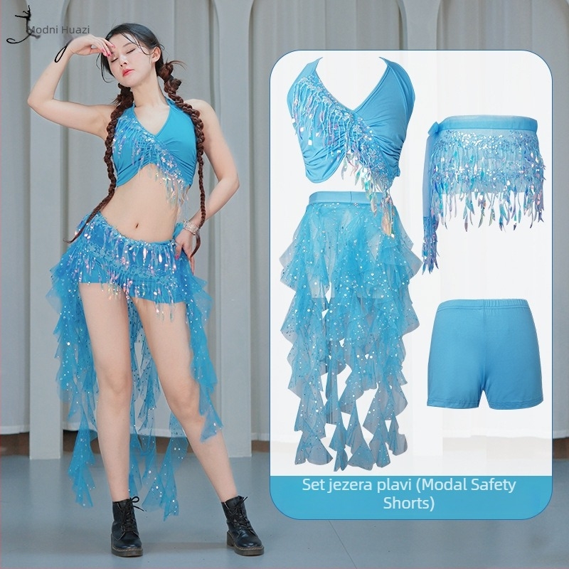 Kostim za belly dance s mrežom i resicama, najlon materijal, za žene, scenska izvedba