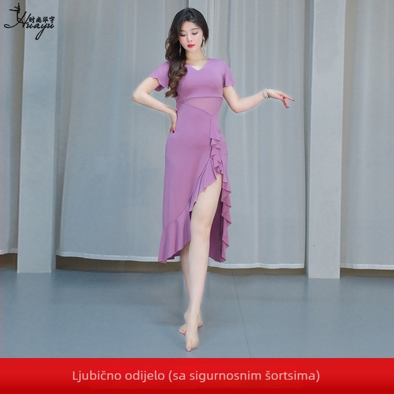 Ženska haljina za trbušni ples, Crystal cotton + 40D mreža, 50–70% Spandex, Ljeto 2025, scenski kostim