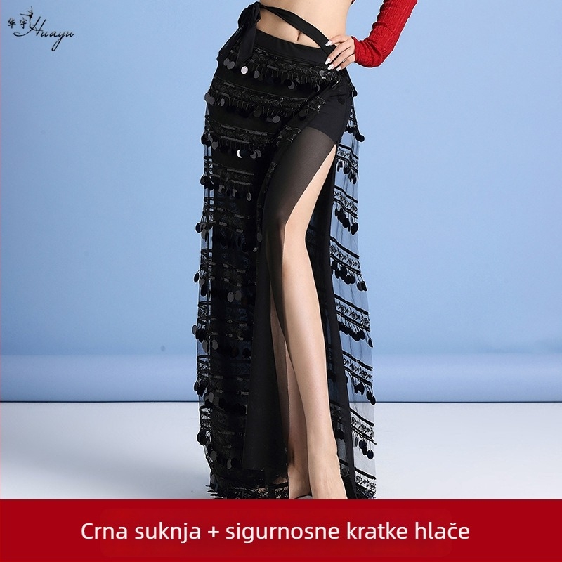 Kostim za belly dance za žene s šljokicama i resicama, od spandeksa i elastične mreže, za početnice, proljeće 2025