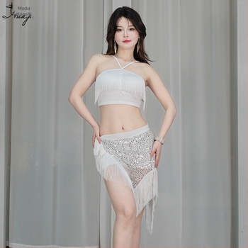 Kostim za belly dance – top s resicama, mliječna svila, šljokice i kristali, poliester, ljeto 2025